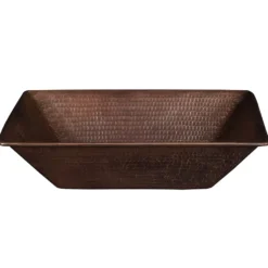 Premier Copper Products 17" Rectangle Wired Rim Vessel Hammered Copper Bathroom Sink, Matching Drain and Accessories, Oil Rubbed Bronze, BSP5_VREC17WDB-P