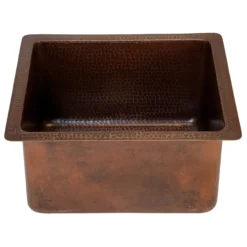 Premier Copper Products 16" Gourmet Rectangular Hammered Copper Bar/Prep Sink, Matching Drain and Accessories, Oil Rubbed Bronze, BSP5_BREC16DB-G