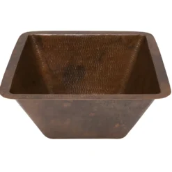 Premier Copper Products 15" Square Hammered Copper Bar/Prep Sink w/ 2" Drain Opening, Matching Drain and Accessories, Oil Rubbed Bronze, BSP5_BS15DB2-B