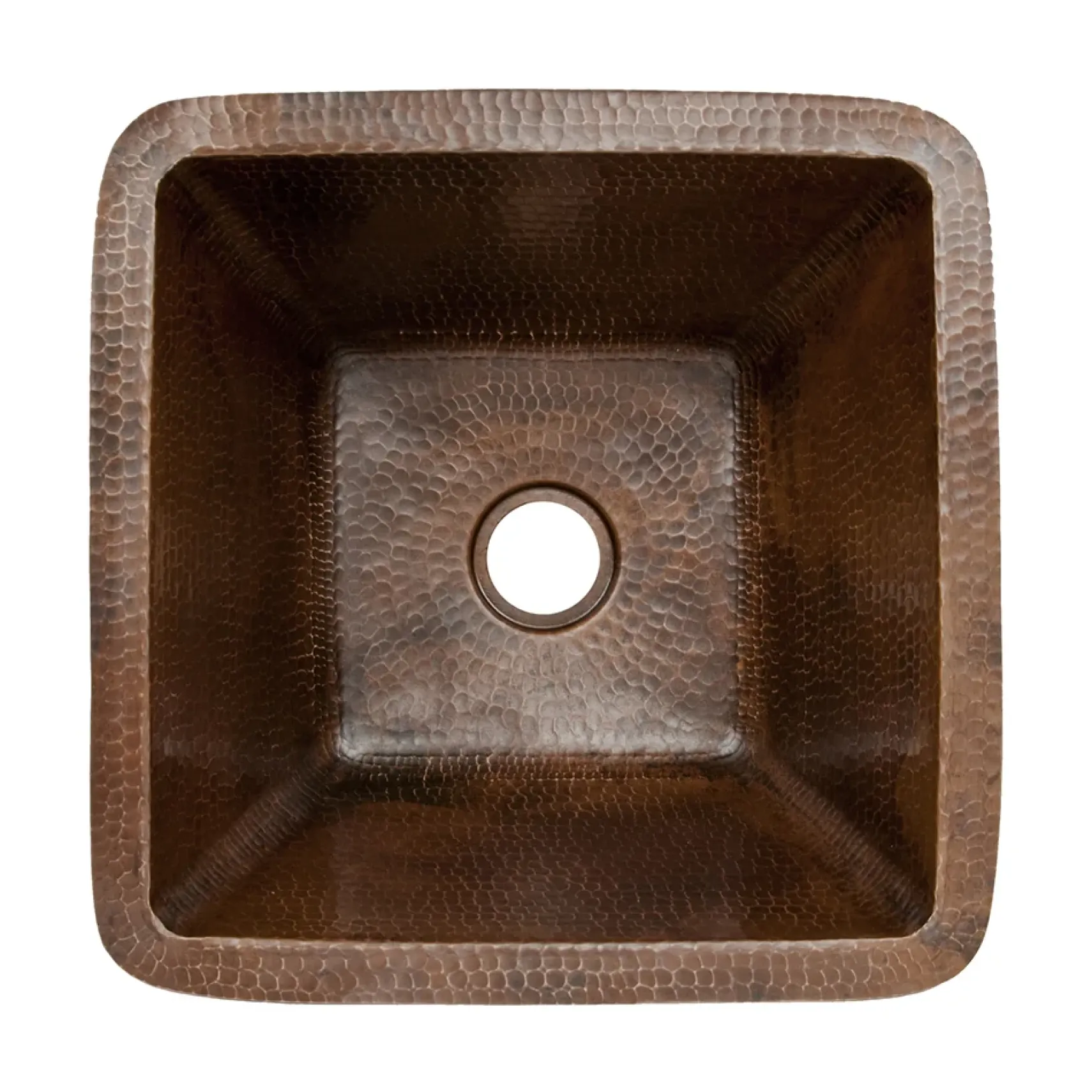 Premier Copper Products 15" Square Hammered Copper Bar/Prep Sink w/ 2" Drain Opening, Matching Drain and Accessories, Oil Rubbed Bronze, BSP5_BS15DB2-B