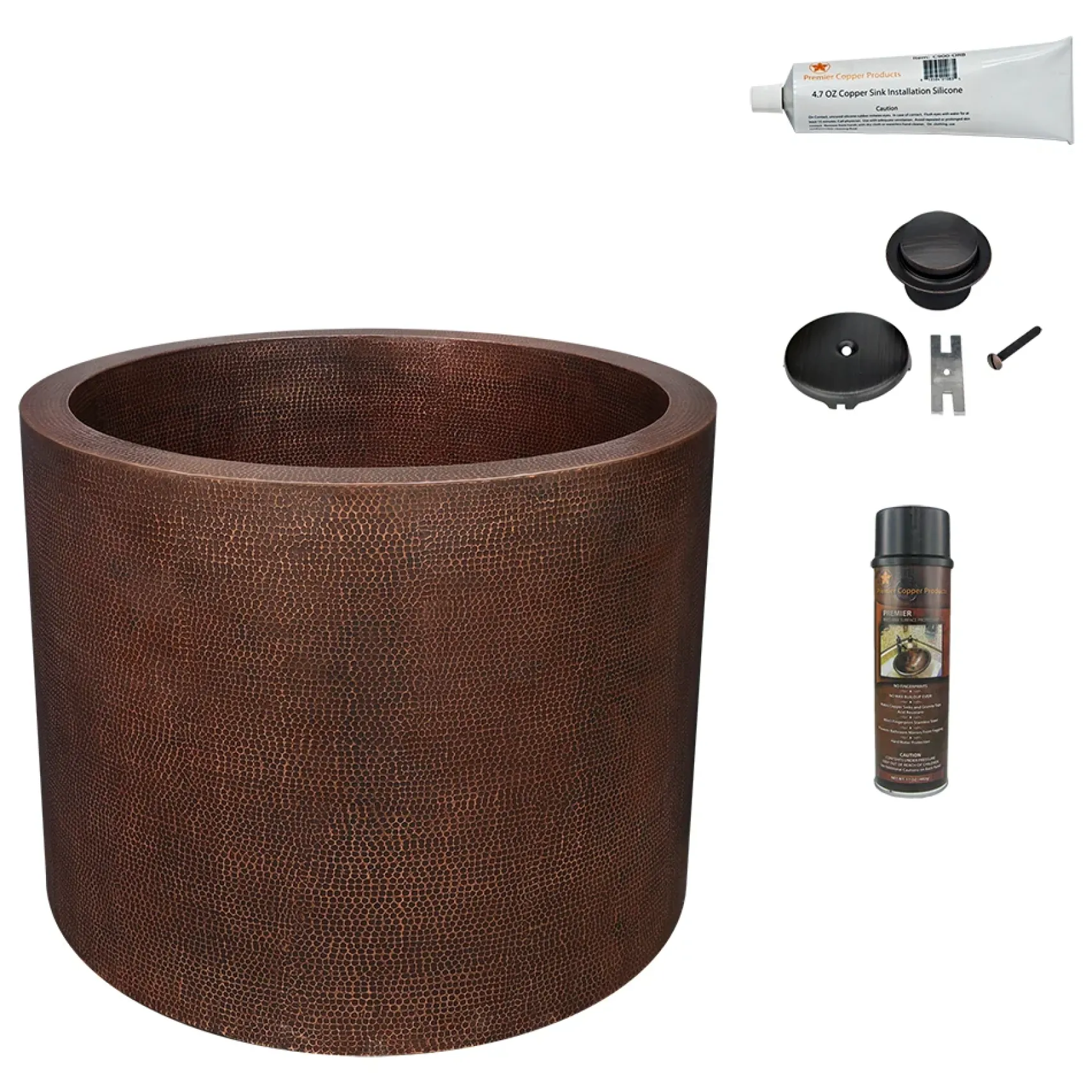 Premier Copper Products 45" Hammered Copper Japanese Style Soaker Bathtub and Drain Package, Oil Rubbed Bronze, BSP5_BTR45DB