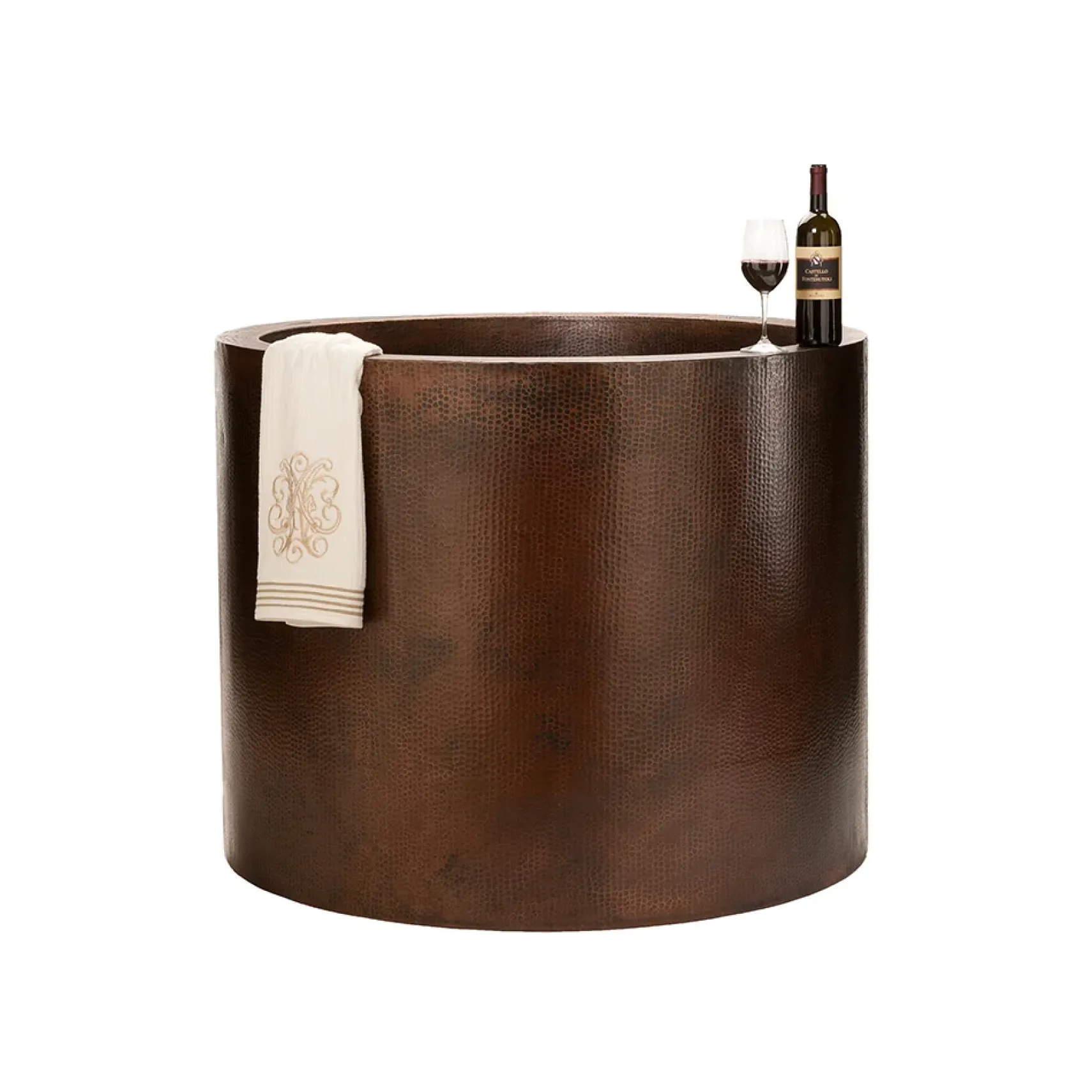 Premier Copper Products 45" Hammered Copper Japanese Style Soaker Bathtub and Drain Package, Oil Rubbed Bronze, BSP5_BTR45DB