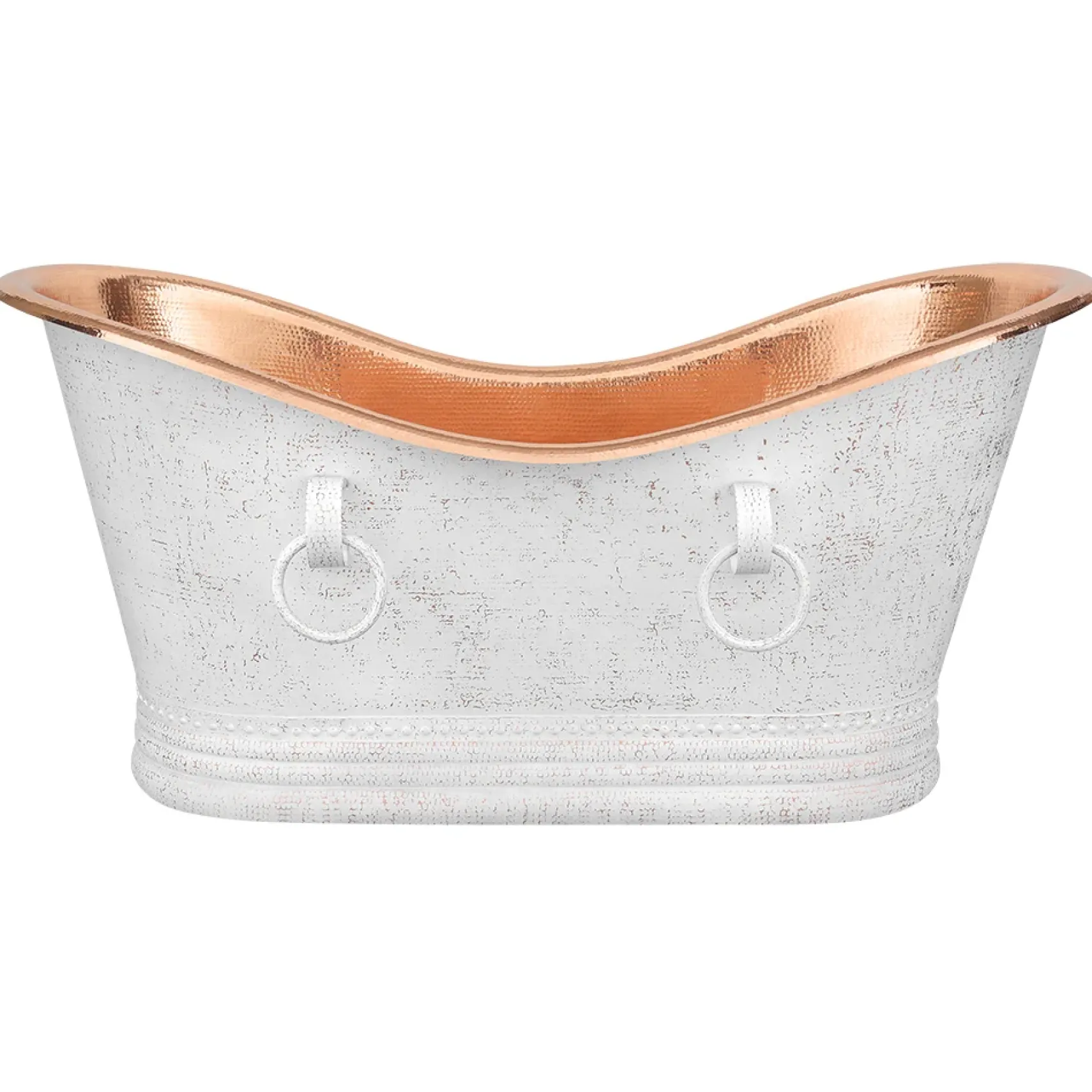 Premier Copper Products 67" Hammered Copper Freestanding Bathtub, Glazed White with Polished Copper, BTDR67WHTP
