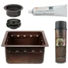 Premier Copper Products 16" Gourmet Rectangular Hammered Copper Bar/Prep Sink w/ Barrel Strap Design, Matching Drain and Accessories, Oil Rubbed Bronze, BSP5_BREC16DBBS-G