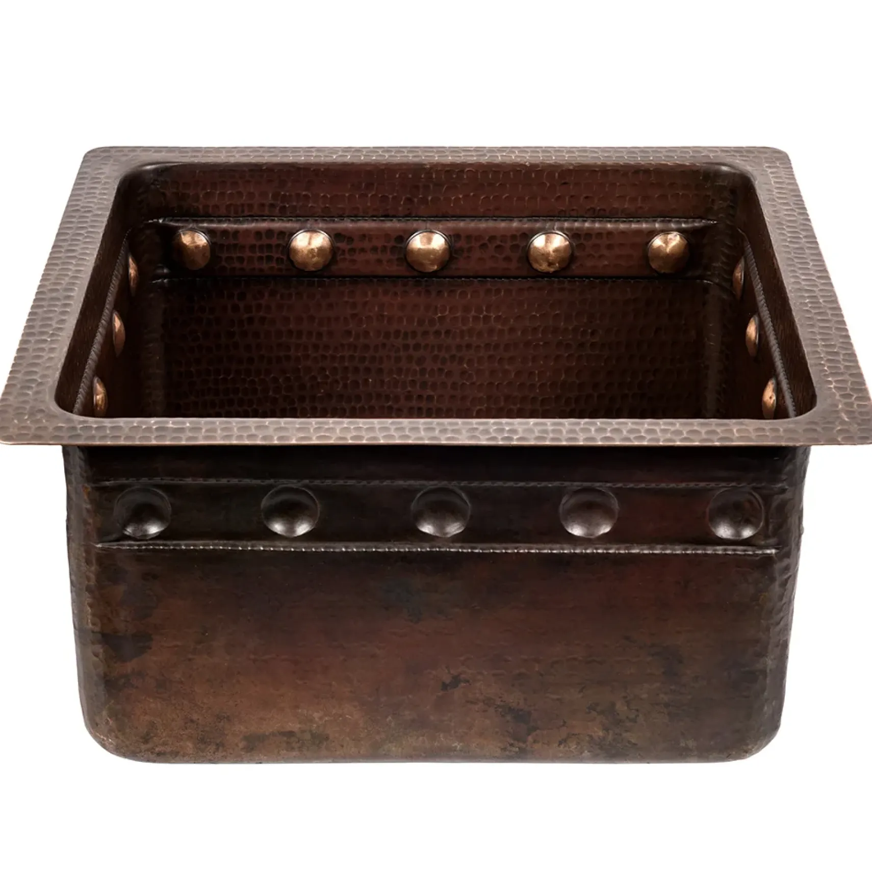 Premier Copper Products 16" Gourmet Rectangular Hammered Copper Bar/Prep Sink w/ Barrel Strap Design, Matching Drain and Accessories, Oil Rubbed Bronze, BSP5_BREC16DBBS-G