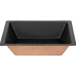 Premier Copper Products 19" x 16" Rectangle Dual - Undermount or Drop In Copper Bathroom Sink, Glazed Black, 17 Gauge, LREC19BLK