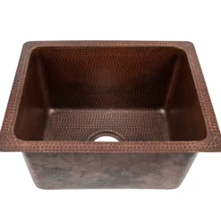 Premier Copper Products 17" Rectangle Hammered Copper Bar/Prep/Laundry/Utility Sink w/ 3.5" Drain Opening, Matching Drain and Accessories, Oil Rubbed Bronze, BSP5_BREC1713DB-D