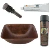 Premier Copper Products 14" Square Vessel Hammered Copper Bathroom Sink, Matching Drain and Accessories, Oil Rubbed Bronze, BSP5_VSQ14BDB-P