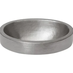Premier Copper Products 18" Oval Skirted Vessel Hammered Copper Bathroom Sink in Nickel, Matching Drain and Accessories, BSP5_VO18SKEN-P