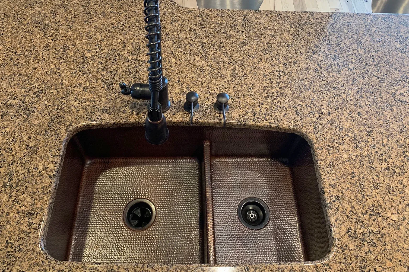 Premier Copper Products 33" Copper Kitchen Sink, 60/40 Double Bowl, Oil Rubbed Bronze, K60DB33199-SD5