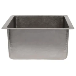 Premier Copper Products 16" Gourmet Rectangular Hammered Copper Bar/Prep Sink in Nickel, Matching Drain and Accessories, BSP5_BREC16EN-G
