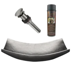 Premier Copper Products 18" Rectangle Modern Slope Hammered Copper Bathroom Sink in Nickel, Matching Drain and Accessories, BSP5_VREC18MSEN-P