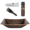 Premier Copper Products 17" Rectangle Hand Forged Old World Copper Vessel Bathroom Sink, Matching Drain and Accessories, Oil Rubbed Bronze, BSP5_PVREC17-P