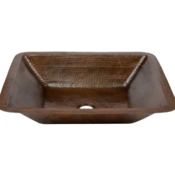 Premier Copper Products 19" Rectangle Under Counter Hammered Copper Bathroom Sink, Matching Drain and Accessories, Oil Rubbed Bronze, BSP5_LREC19DB-P