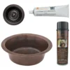 Premier Copper Products 14" Round Hammered Copper Prep Bar Sink w/ 3.5" Drain Opening, Matching Drain and Accessories, Oil Rubbed Bronze, BSP5_BR14DB3-D