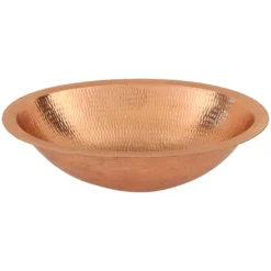 Premier Copper Products 19" Oval Under Counter Hammered Copper Bathroom Sink in Polished Copper, Matching Drain and Accessories, BSP5_LO19FPC-P