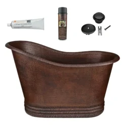 Premier Copper Products 52" Small Hammered Copper Single Slipper Bathtub and Drain Package, Oil Rubbed Bronze, BSP5_BTS52DB