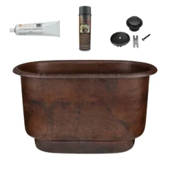 Premier Copper Products 47" Small Hammered Copper Modern Style Bathtub and Drain Package, Oil Rubbed Bronze, BSP5_BTM47DB