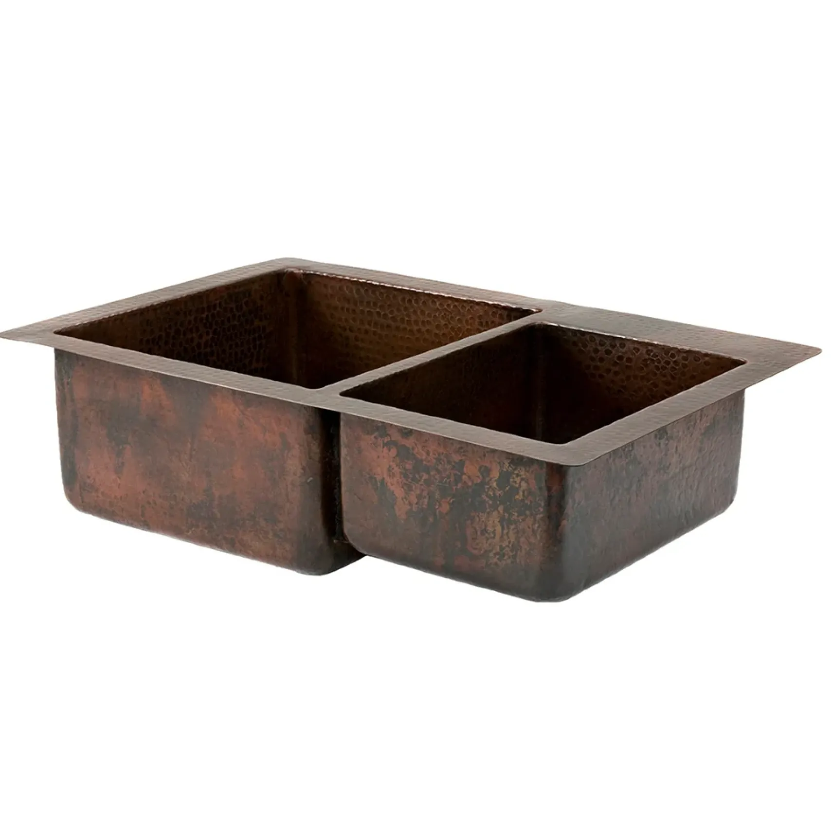Premier Copper Products 33" Hammered Copper Kitchen 60/40 Double Basin Sink with Matching Drains, and Accessories, Oil Rubbed Bronze, KSP3_K60DB33229