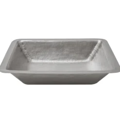 Premier Copper Products 19" Rectangle Under Counter Hammered Copper Bathroom Sink in Nickel, Matching Drain and Accessories, BSP5_LREC19EN-P