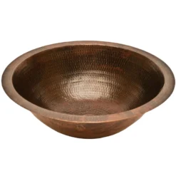 Premier Copper Products 17" Round Under Counter Hammered Copper Bathroom Sink, Matching Drain and Accessories, Oil Rubbed Bronze, BSP5_LR17FDB-P