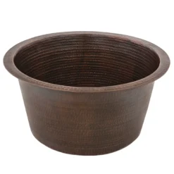 Premier Copper Products 17" Large Round Hammered Copper Bar/Prep Sink, Matching Drain and Accessories, Oil Rubbed Bronze, BSP5_BR17DB-G