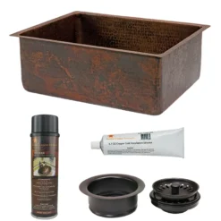 Premier Copper Products 25" Hammered Copper Kitchen Single Basin Sink with Matching Drain and Accessories, Oil Rubbed Bronze, KSP3_KSDB25199