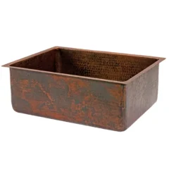 Premier Copper Products 25" Hammered Copper Kitchen Single Basin Sink with Matching Drain and Accessories, Oil Rubbed Bronze, KSP3_KSDB25199