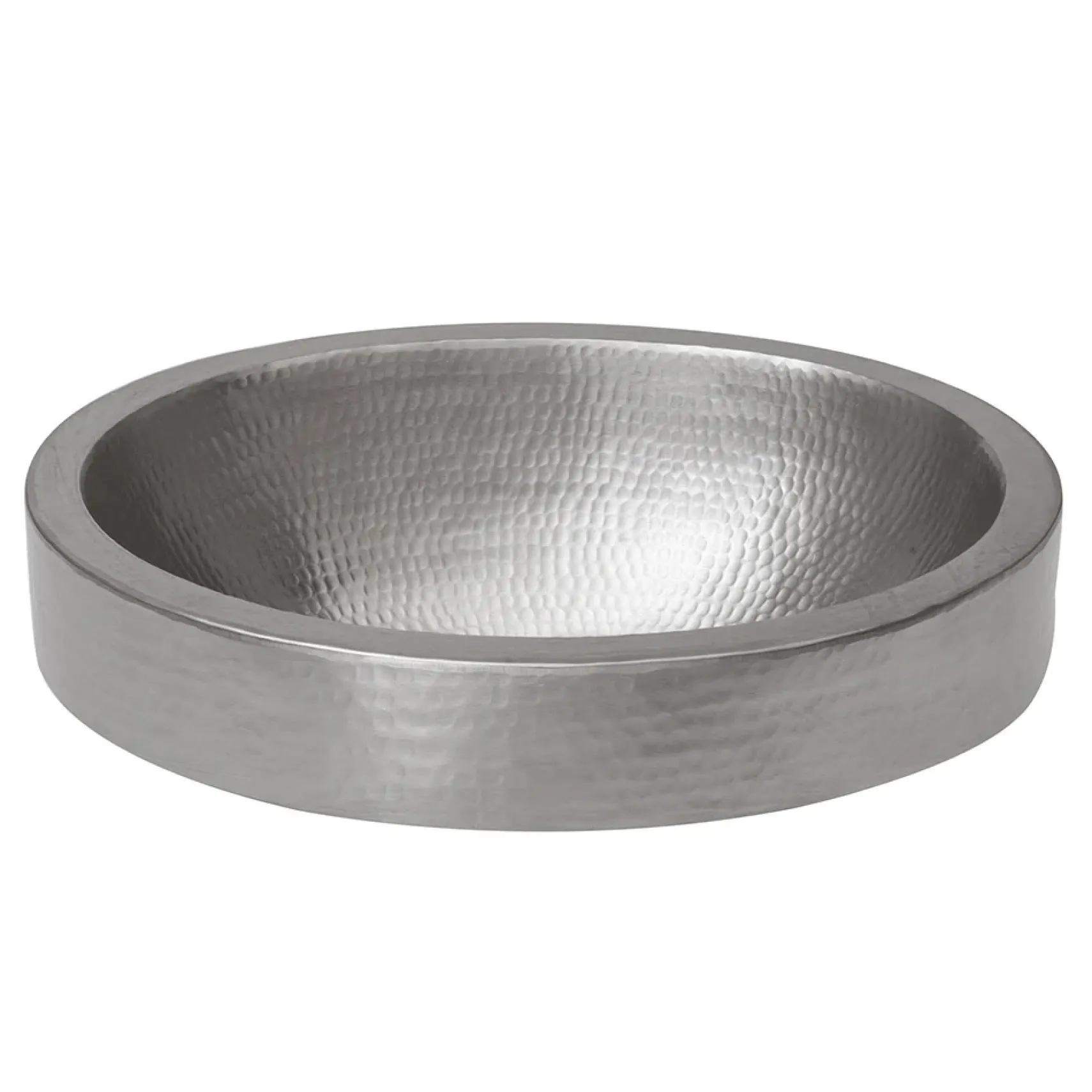 Premier Copper Products 17" Compact Oval Skirted Vessel Hammered Copper Bathroom Sink in Nickel, Matching Drain and Accessories, BSP5_VO17SKEN-P