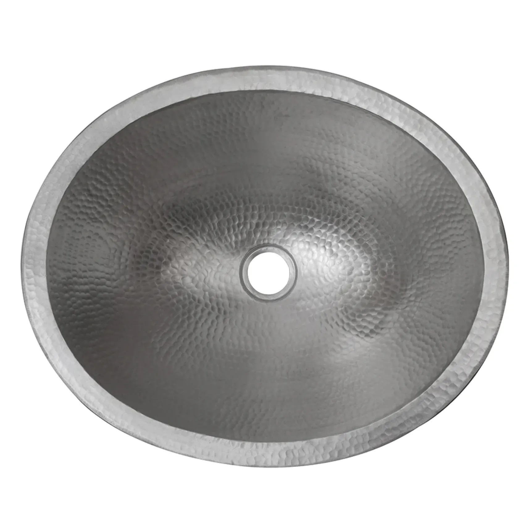 Premier Copper Products 17" Compact Oval Skirted Vessel Hammered Copper Bathroom Sink in Nickel, Matching Drain and Accessories, BSP5_VO17SKEN-P