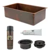 Premier Copper Products 30" Hammered Copper Kitchen Single Basin Sink with Matching Drain and Accessories, Oil Rubbed Bronze, KSP3_KSDB30199