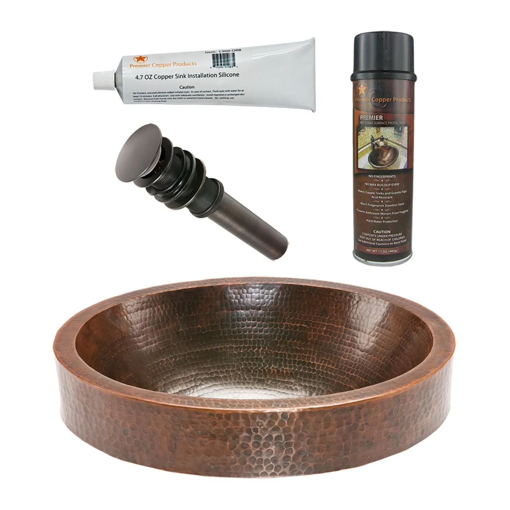 Premier Copper Products 18" Oval Skirted Vessel Hammered Copper Bathroom Sink, Matching Drain and Accessories, Oil Rubbed Bronze, BSP5_VO18SKDB-P