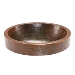 Premier Copper Products 18" Oval Skirted Vessel Hammered Copper Bathroom Sink, Matching Drain and Accessories, Oil Rubbed Bronze, BSP5_VO18SKDB-P