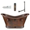 Premier Copper Products 60" Hammered Copper Double Slipper Bathtub with Rings and Overflow Holes and Drain Package, Oil Rubbed Bronze, BSP5_BTDR60DBOF