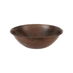Premier Copper Products 15" Round Wired Rim Vessel Hammered Copper Bathroom Sink, Matching Drain and Accessories, Oil Rubbed Bronze, BSP5_VR15WDB-P