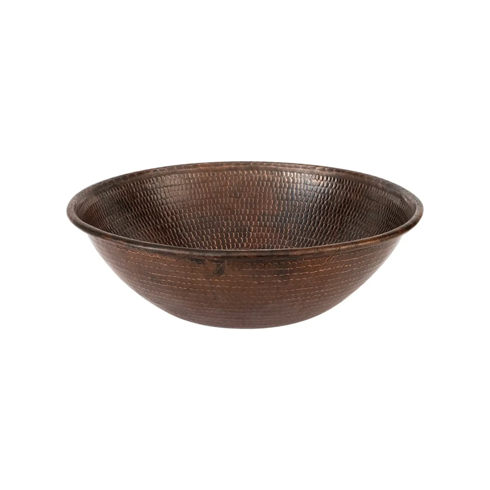 Premier Copper Products 15" Round Wired Rim Vessel Hammered Copper Bathroom Sink, Matching Drain and Accessories, Oil Rubbed Bronze, BSP5_VR15WDB-P