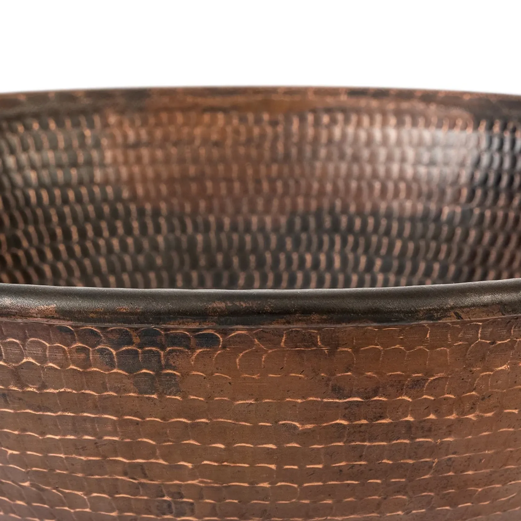 Premier Copper Products 15" Round Wired Rim Vessel Hammered Copper Bathroom Sink, Matching Drain and Accessories, Oil Rubbed Bronze, BSP5_VR15WDB-P