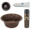 Premier Copper Products 16" Round Copper Bar Sink w/ Grapes and 2" Drain Opening, Matching Drain and Accessories, Oil Rubbed Bronze, BSP5_BR16GDB2-B