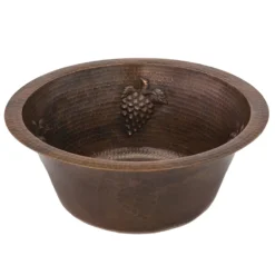 Premier Copper Products 16" Round Copper Bar Sink w/ Grapes and 2" Drain Opening, Matching Drain and Accessories, Oil Rubbed Bronze, BSP5_BR16GDB2-B