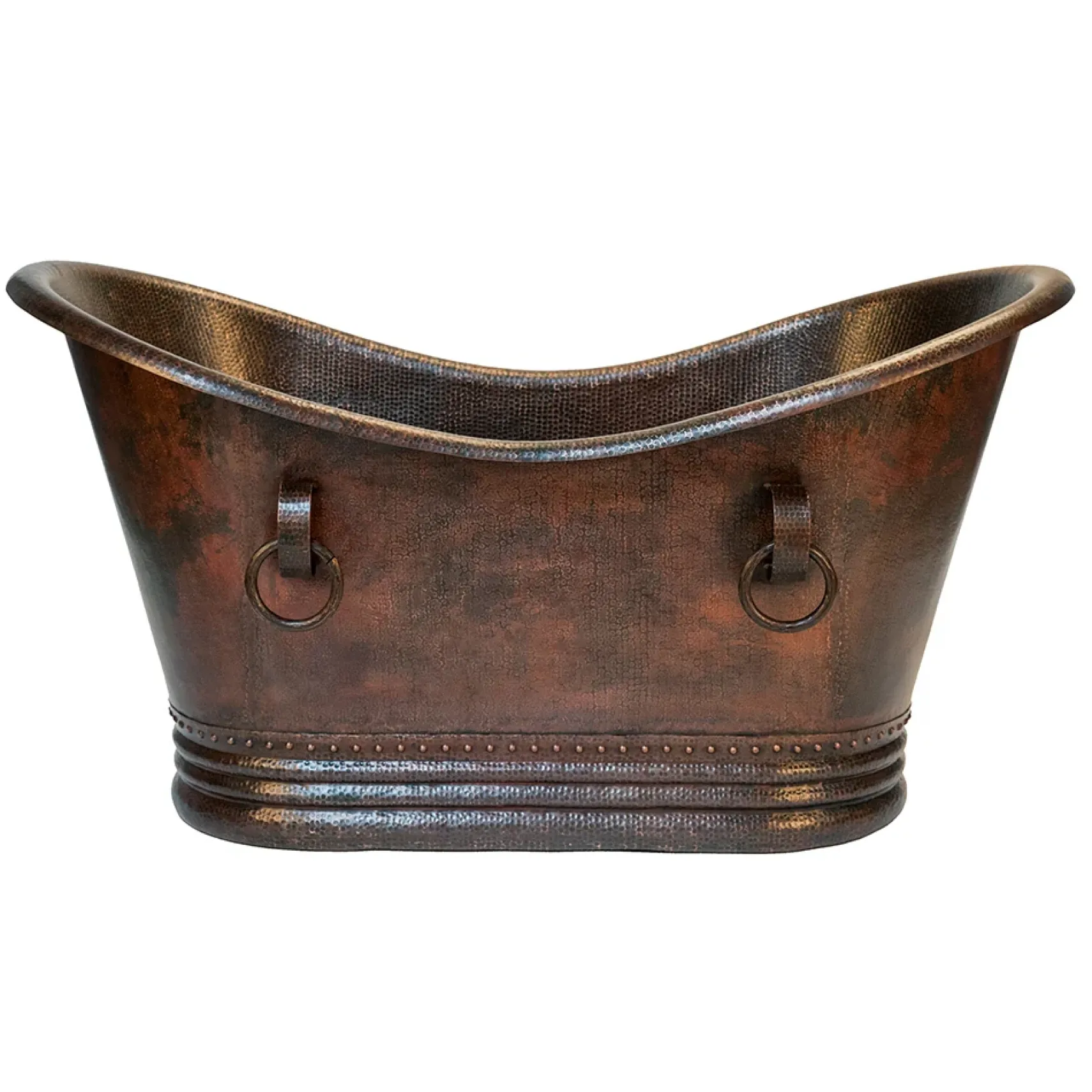 Premier Copper Products 60" Hammered Copper Double Slipper Bathtub With Rings and Drain Package, Oil Rubbed Bronze, BSP5_BTDR60DB