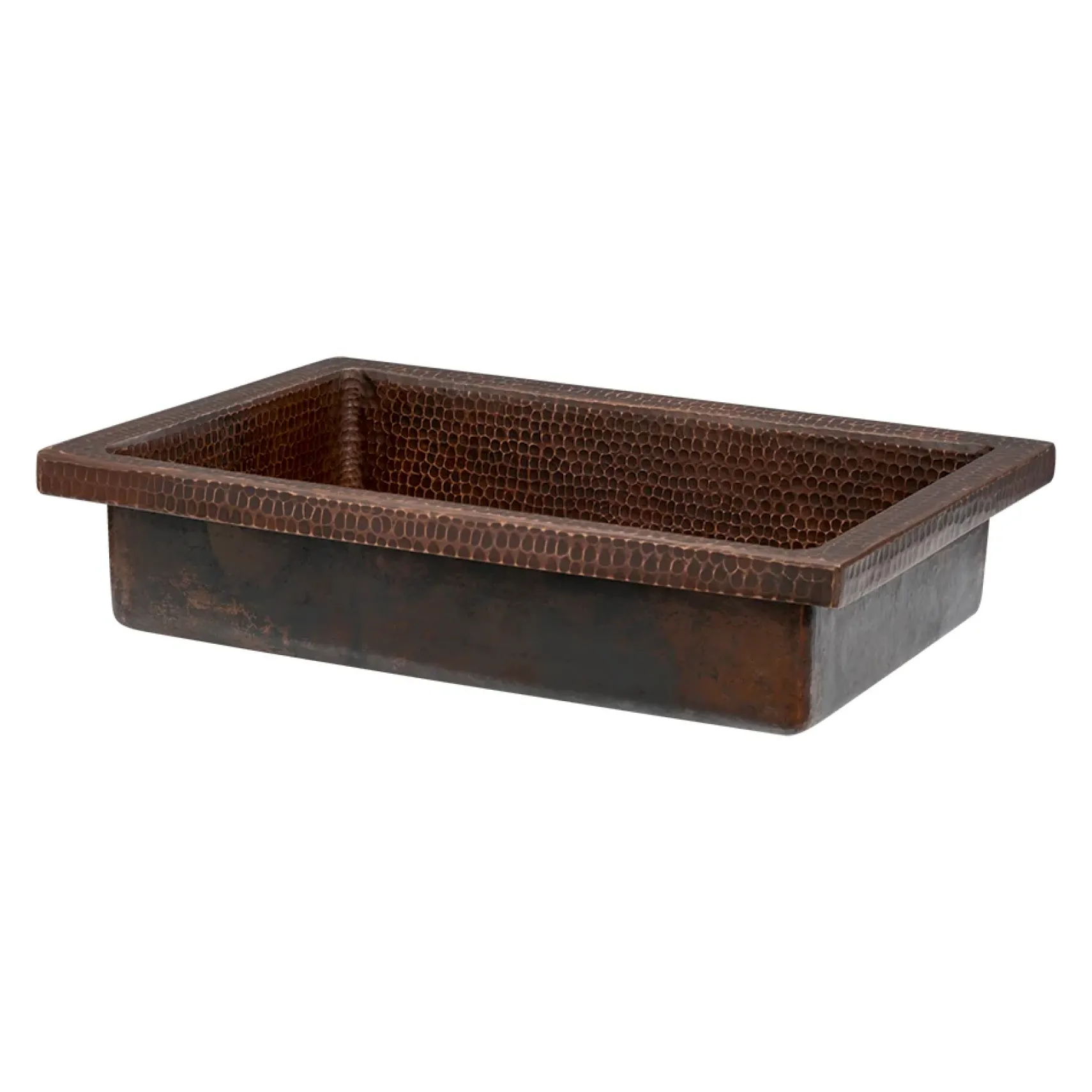 Premier Copper Products 20" Rectangle Skirted Vessel Hammered Copper Bathroom Sink, Matching Drain and Accessories, Oil Rubbed Bronze, BSP5_VREC20SK1DB-P