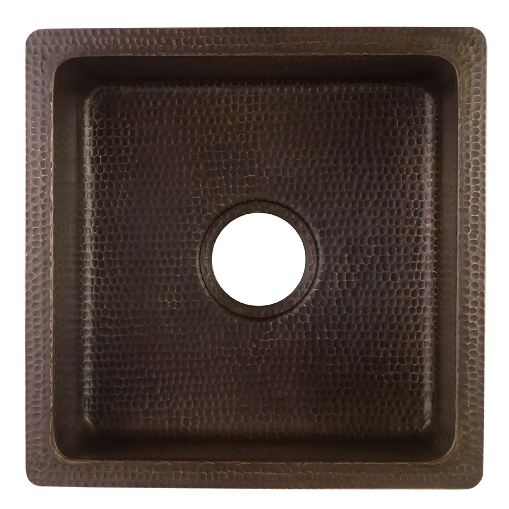 Premier Copper Products 16" Square Hammered Copper Bar/Prep Sink w/ 3.5" Drain Opening, Matching Drain and Accessories, Oil Rubbed Bronze, BSP5_BS16DB3-D