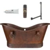 Premier Copper Products 67" Hammered Copper Double Slipper Bathtub with Rings and Overflow Holes and Drain Package, Oil Rubbed Bronze, BSP5_BTDR67DBOF