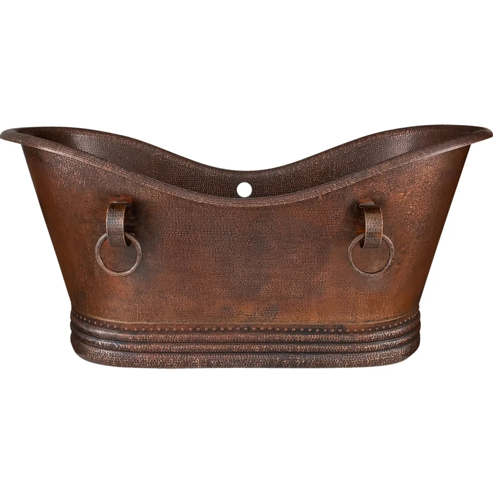 Premier Copper Products 67" Hammered Copper Double Slipper Bathtub with Rings and Overflow Holes and Drain Package, Oil Rubbed Bronze, BSP5_BTDR67DBOF