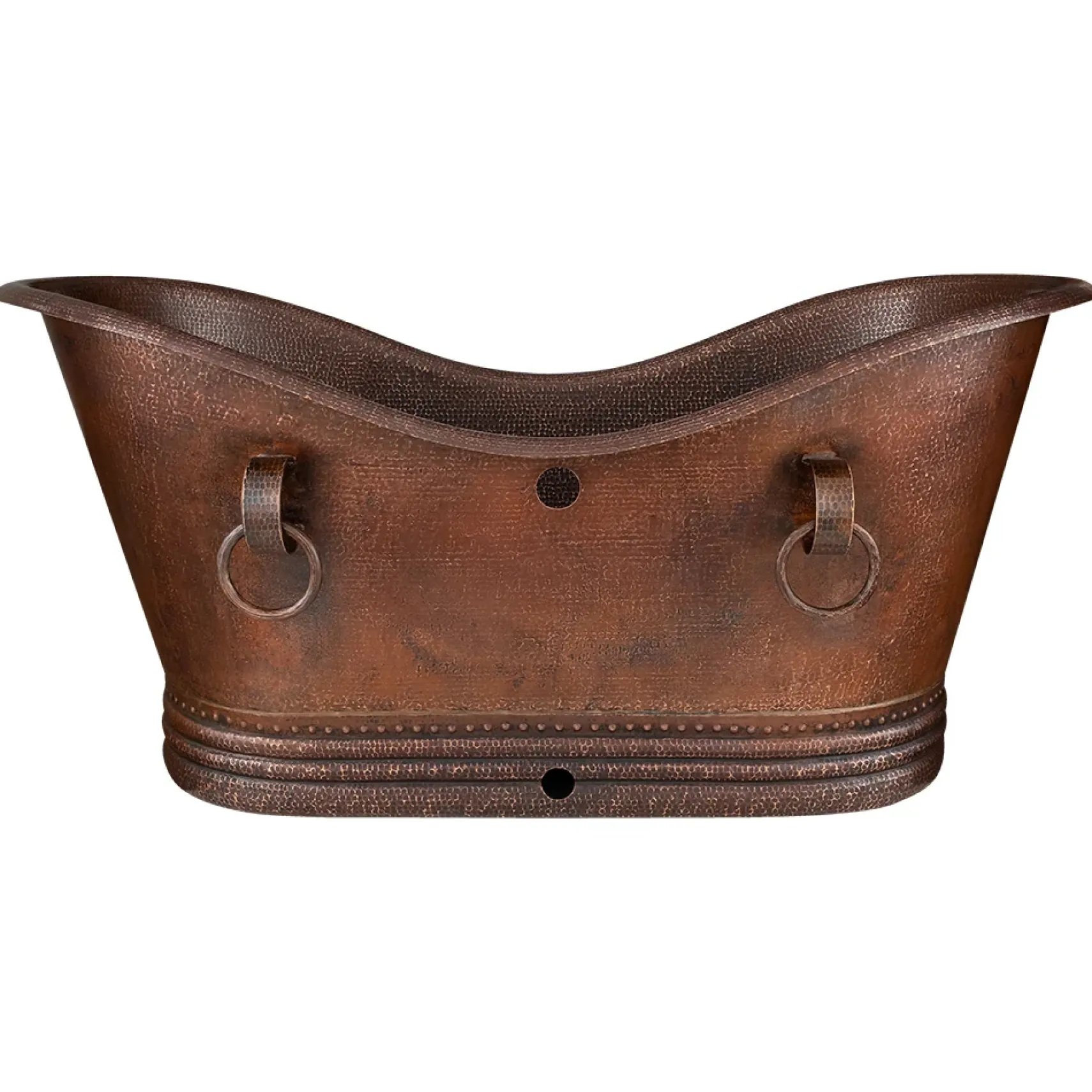 Premier Copper Products 67" Hammered Copper Double Slipper Bathtub with Rings and Overflow Holes and Drain Package, Oil Rubbed Bronze, BSP5_BTDR67DBOF