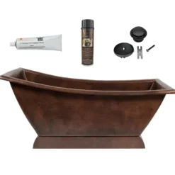 Premier Copper Products 67" Hammered Copper Canoa Single Slipper Bathtub and Drain Package, Oil Rubbed Bronze, BSP5_BTSC67DB