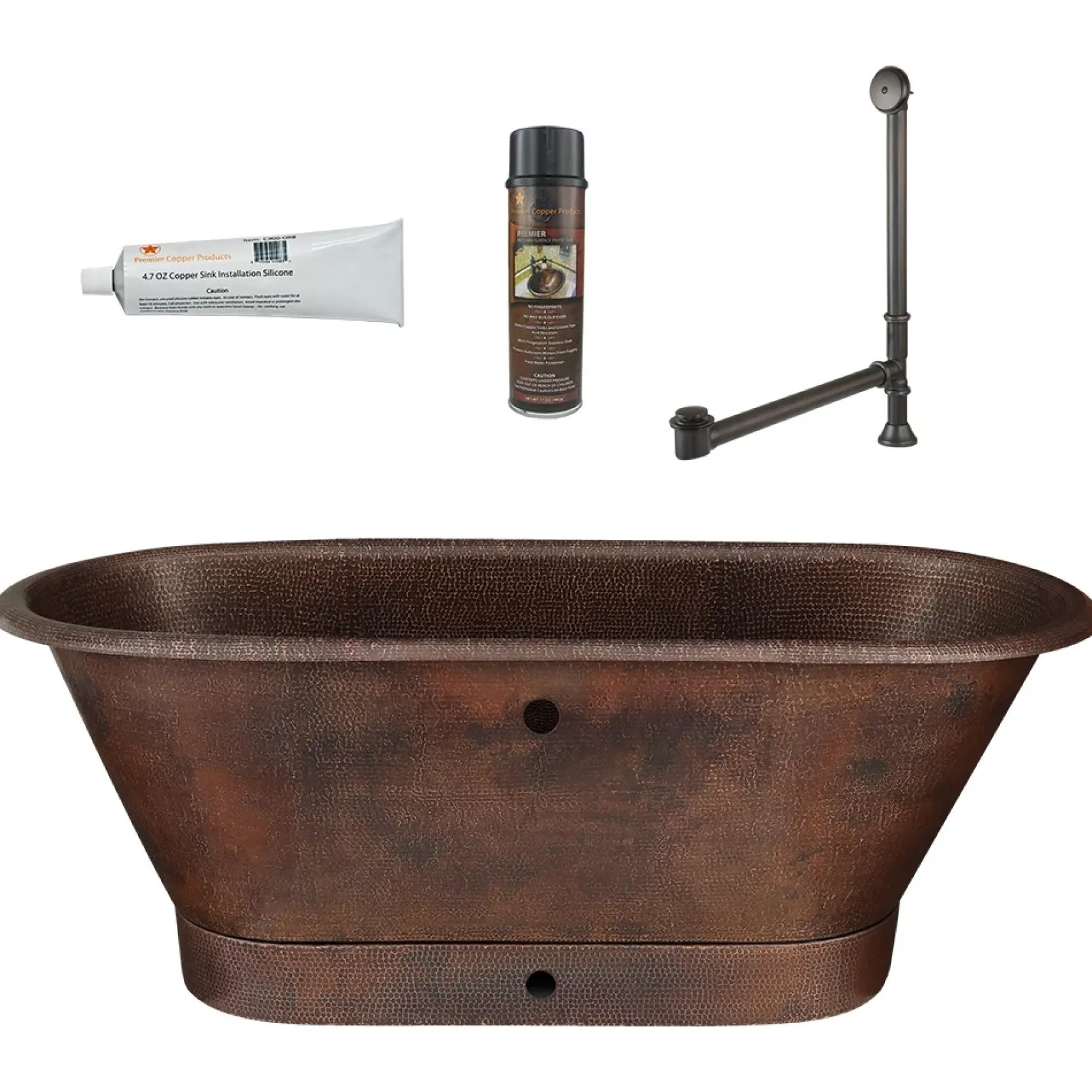 Premier Copper Products 72" Hammered Copper Modern Style Bathtub with Overflow Holes and Drain Package, Oil Rubbed Bronze, BSP5_BTM72DBOF