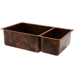 Premier Copper Products 33" Copper Kitchen Sink, 75/25 Double Bowl, Oil Rubbed Bronze, K75DB33199
