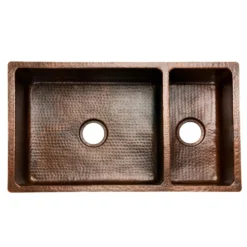 Premier Copper Products 33" Copper Kitchen Sink, 75/25 Double Bowl, Oil Rubbed Bronze, K75DB33199