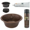 Premier Copper Products 16" Round Copper Prep Bar Sink w/ Grapes and 3.5" Drain Opening, Matching Drain and Accessories, Oil Rubbed Bronze, BSP5_BR16GDB3-G